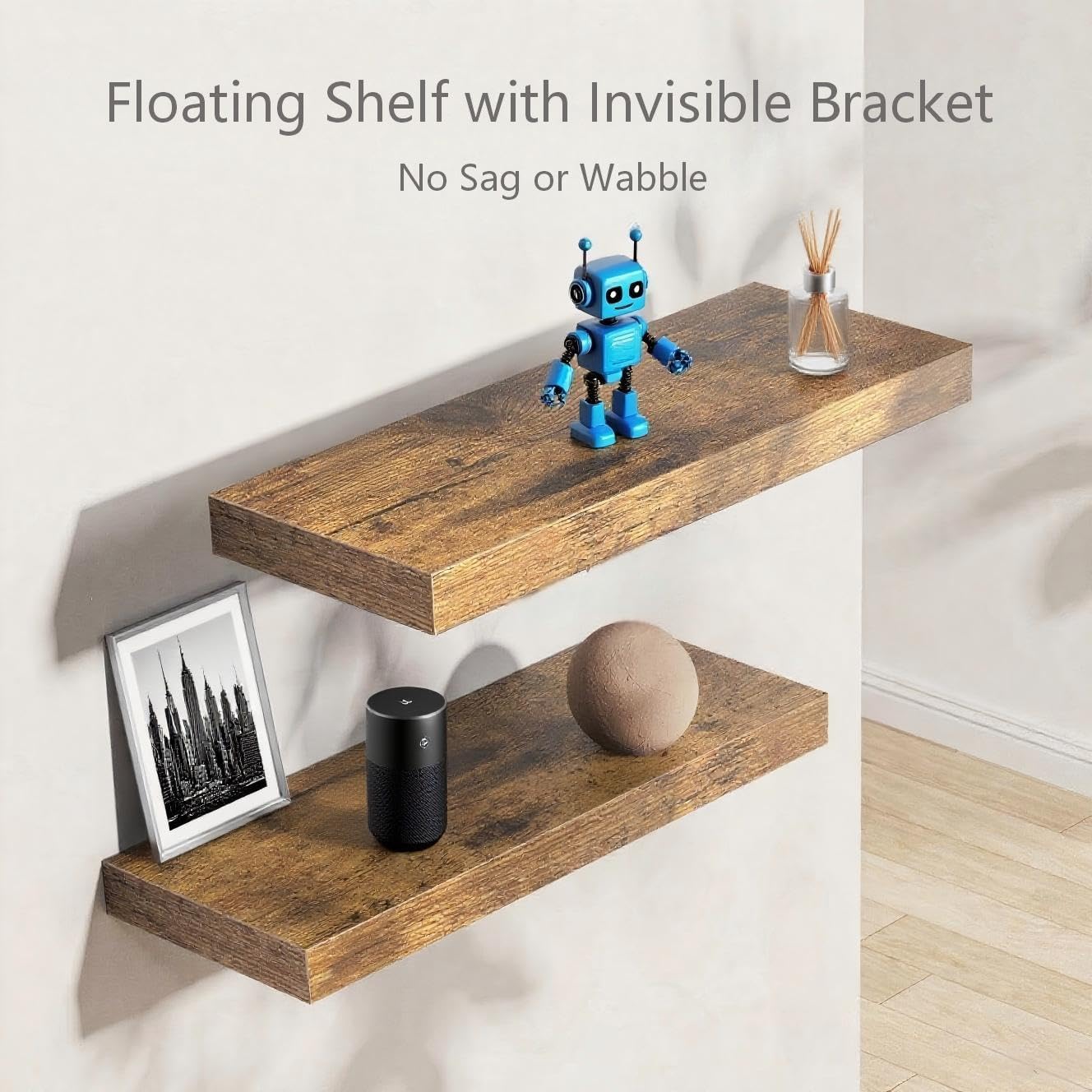 Vervida® Floating Shelves for Wall 35.4" Extra Long - Wall Shelf Bathroom Kitchen Living Room Bedroom Farmhouse Home Decor Display Bookshelf Large 35.4 x 9.3 inch Set of 3, Rustic Brown