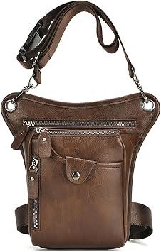 Waist Bag PU Waterproof Zippered Hip Bag with Adjustable Strap Multi-Pocket Fanny Pack Leather for Men Women, Brown