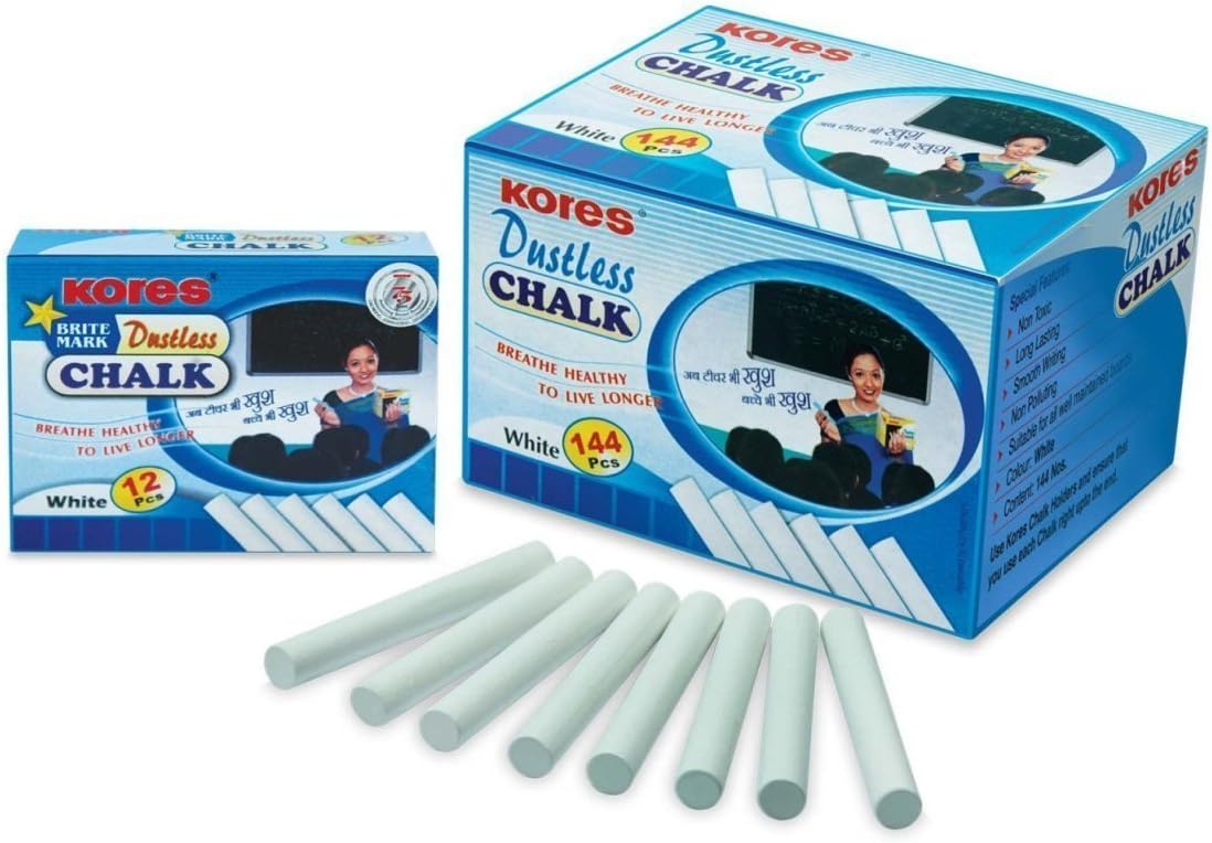 Kores Britemark Dustless Chalk, White Box of 144, Case of 18 Boxes