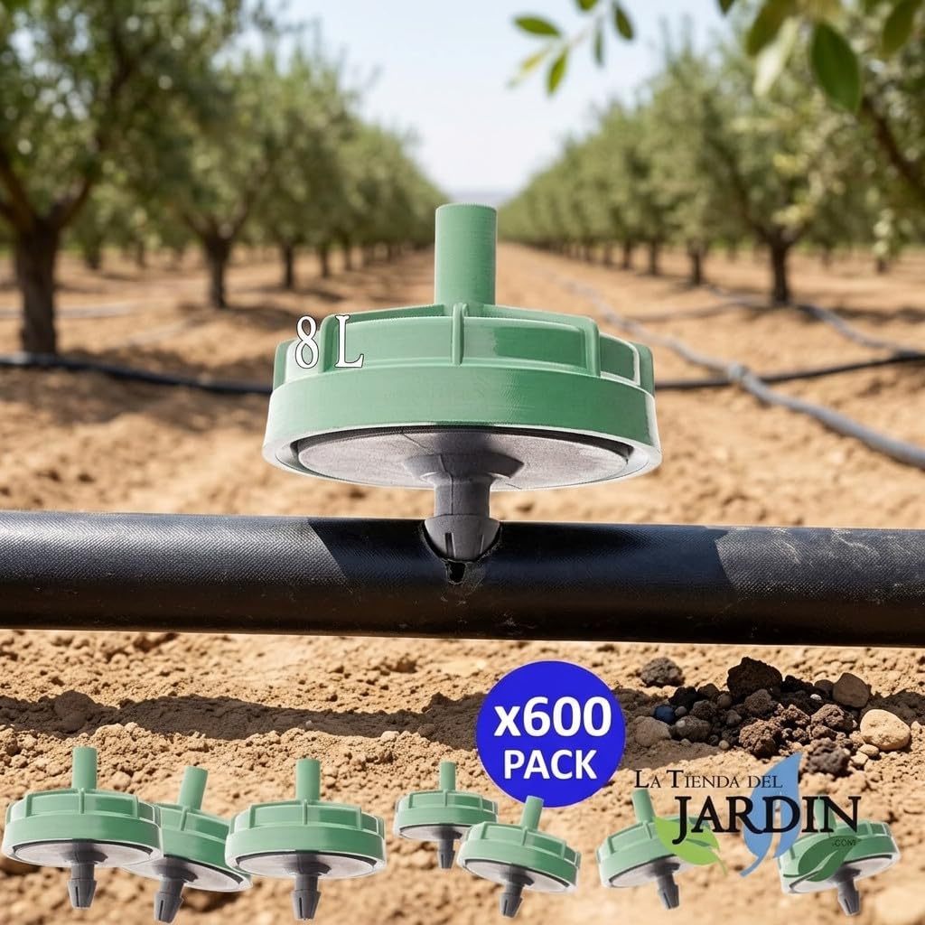 Suinga Pack 600 Goteros Autocompensantes 8 L/h | Goteros Seta No Desmontables para Riego | Uso en Plantas, Agricultura y Jardín | Compatibles con Tubería de 16 mm | Riego Preciso