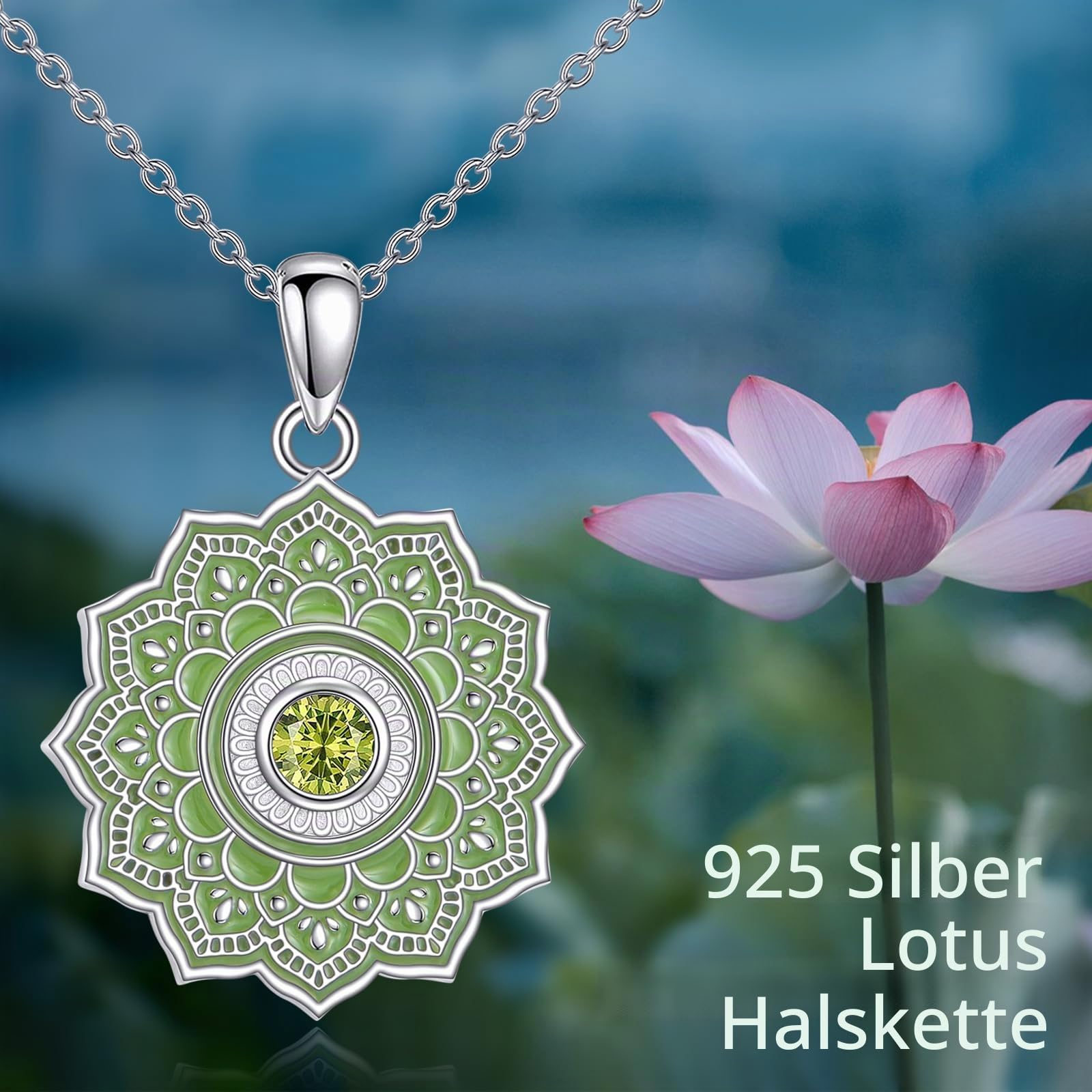 Vadmans Lotus Kette 925 Sterling Silber Lotus Anhänger Halskette Lotusblume Lotus Schmuck für Damen
