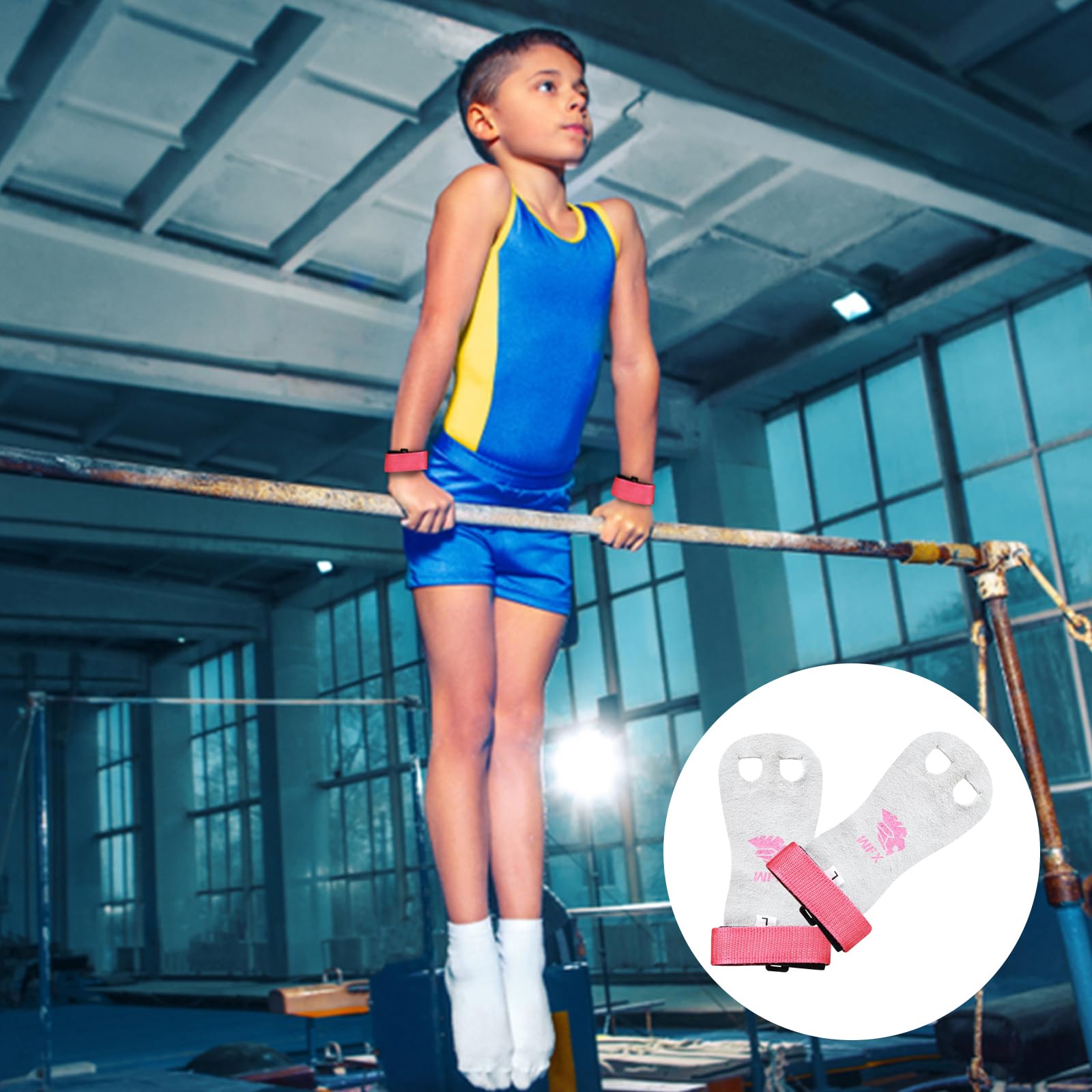WFX Impugnature in pelle per palmo da ginnastica, polsiere, per allenamento, protezione per il palmo, cinghie da polso per ragazze, bambini, giovani, palestra, bar, sollevamento, yoga, allenamento