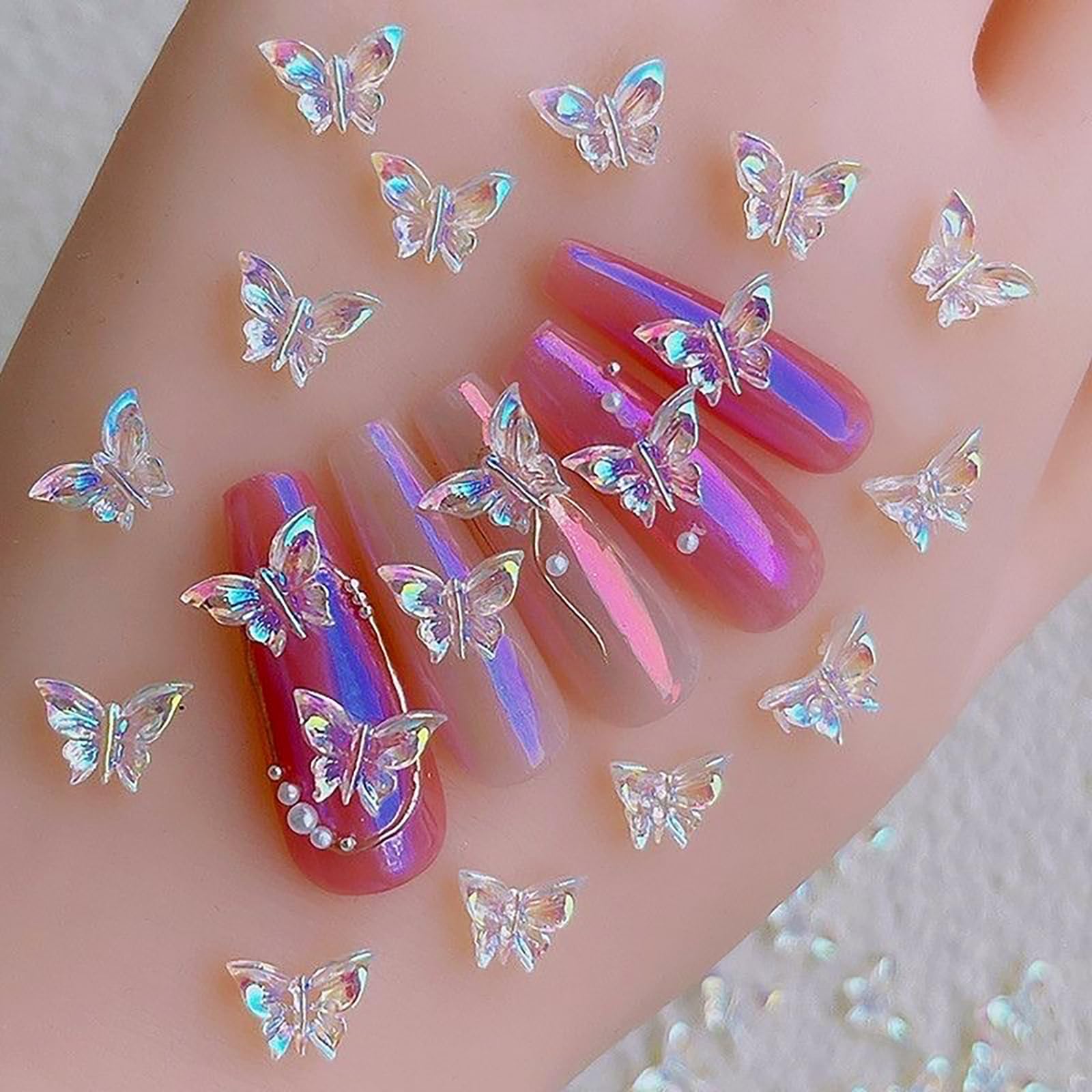 50Pcs 3D Butterfly Nail Charms - Aurora Effect Resin Nail Art Decorations, Cute Kawaii Nail Accessories for Acrylic Nails DIY, Manicure Supplies for Women Girls-image-22