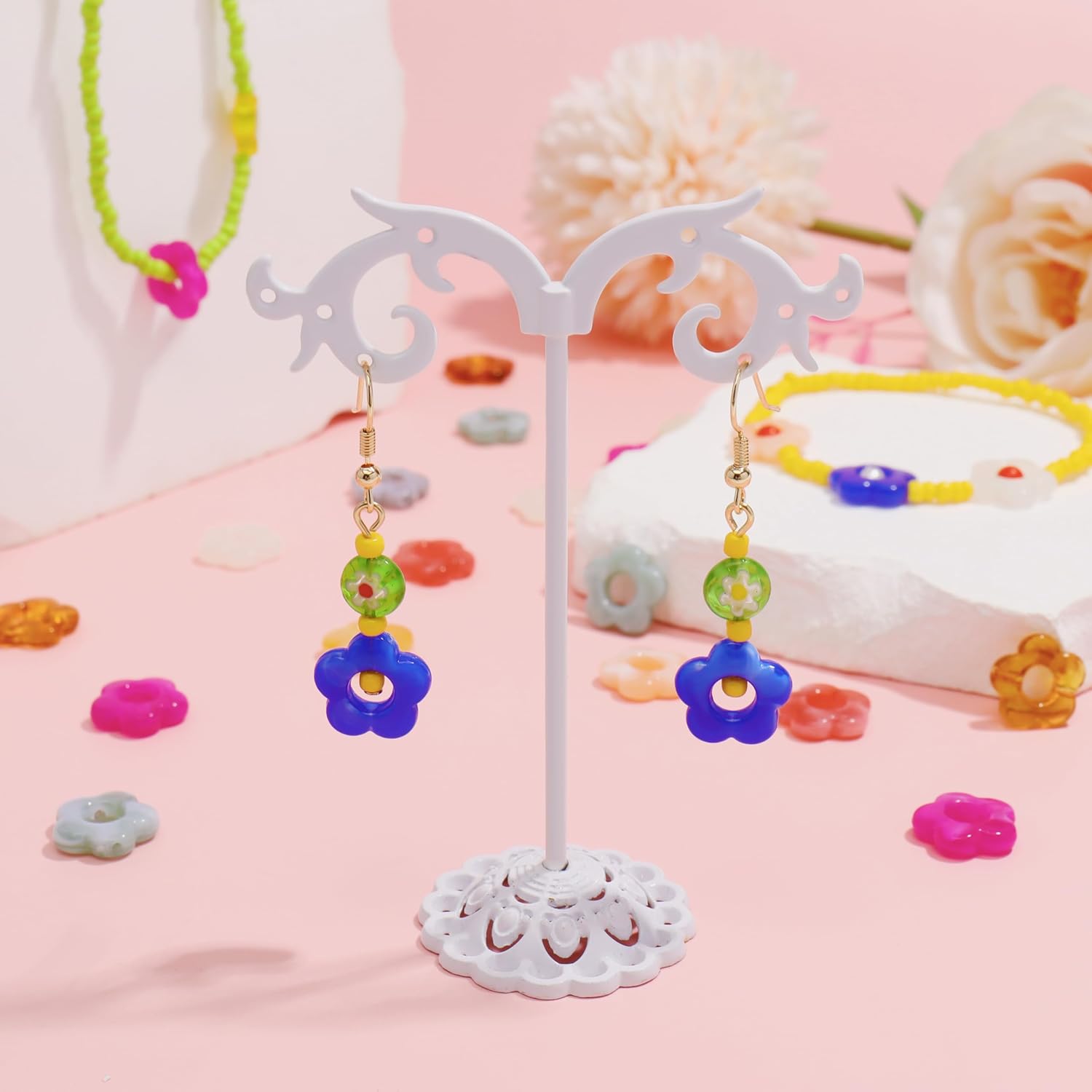 Bocar 8 Colors Mix 50pcs Acrylic Flower Beads Hollow Flower Loose Beads Spacers Beads Bulk for for DIY Craft Colorful Rainbow Necklace Earrings Bracelet Jewelry Making (PJ-HH-Mix 50) - Image 4