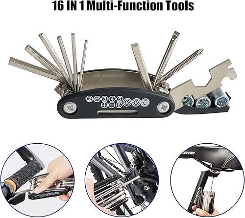 Miniatura 5 de Kit de herramientas de reparación de bicicletas, bolsa triangular con marco impermeable con kit de herramientas de reparación multifunción para