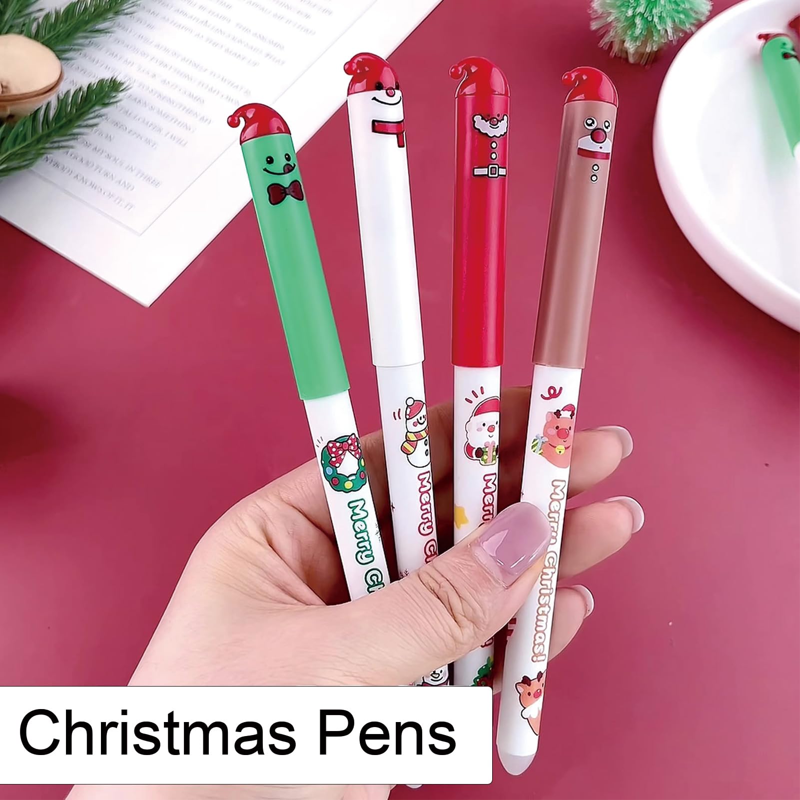 4 Pcs Cute Erasable Pens Cartoon Christmas Gel Pen 0 5mm Black Ink Smooth Writing Pen Kawaii Xmas — view 7