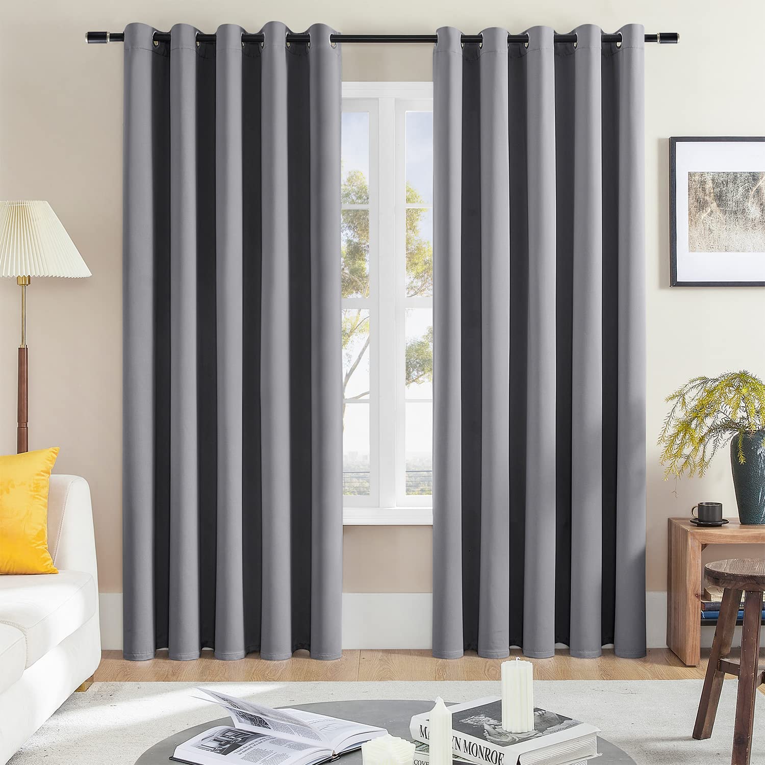 Rutterllow Blackout Curtain 84 Inch Length 2 Panels Set - Room Darkening Thermal Insulated Noise Reduction Privacy Window Treatment Drapes, Grommet Dove Grey Curtains for Bedroom/Living Room/Patio