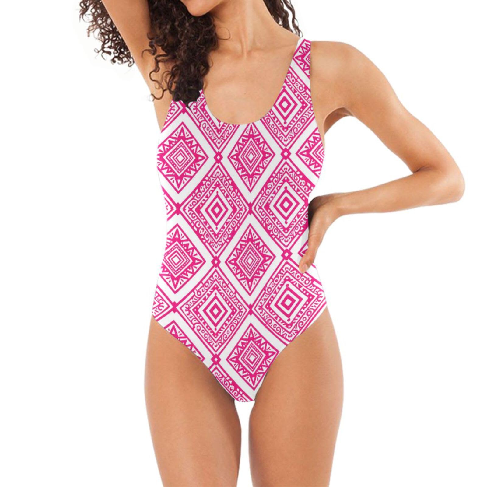 Bañador de mujer con espalda en U y estampado tribal resistente 7