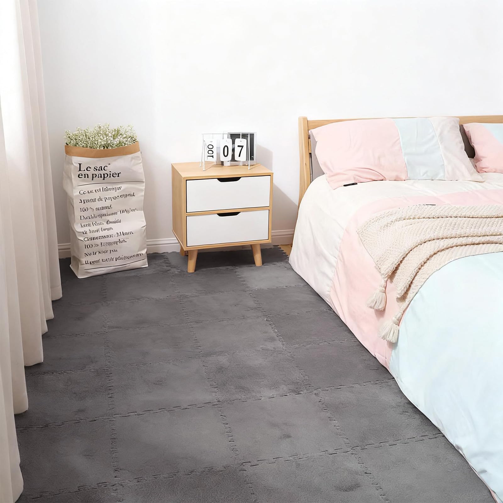 Alfombra Puzzle de Suelo para Niños 12 Piezas 30 x 30 x 1 cm con Bordes Esterilla de Juego Suave de Espuma Aterciopelada Alfombra Infantil para Sala Dormitorio o Zona de Juegos