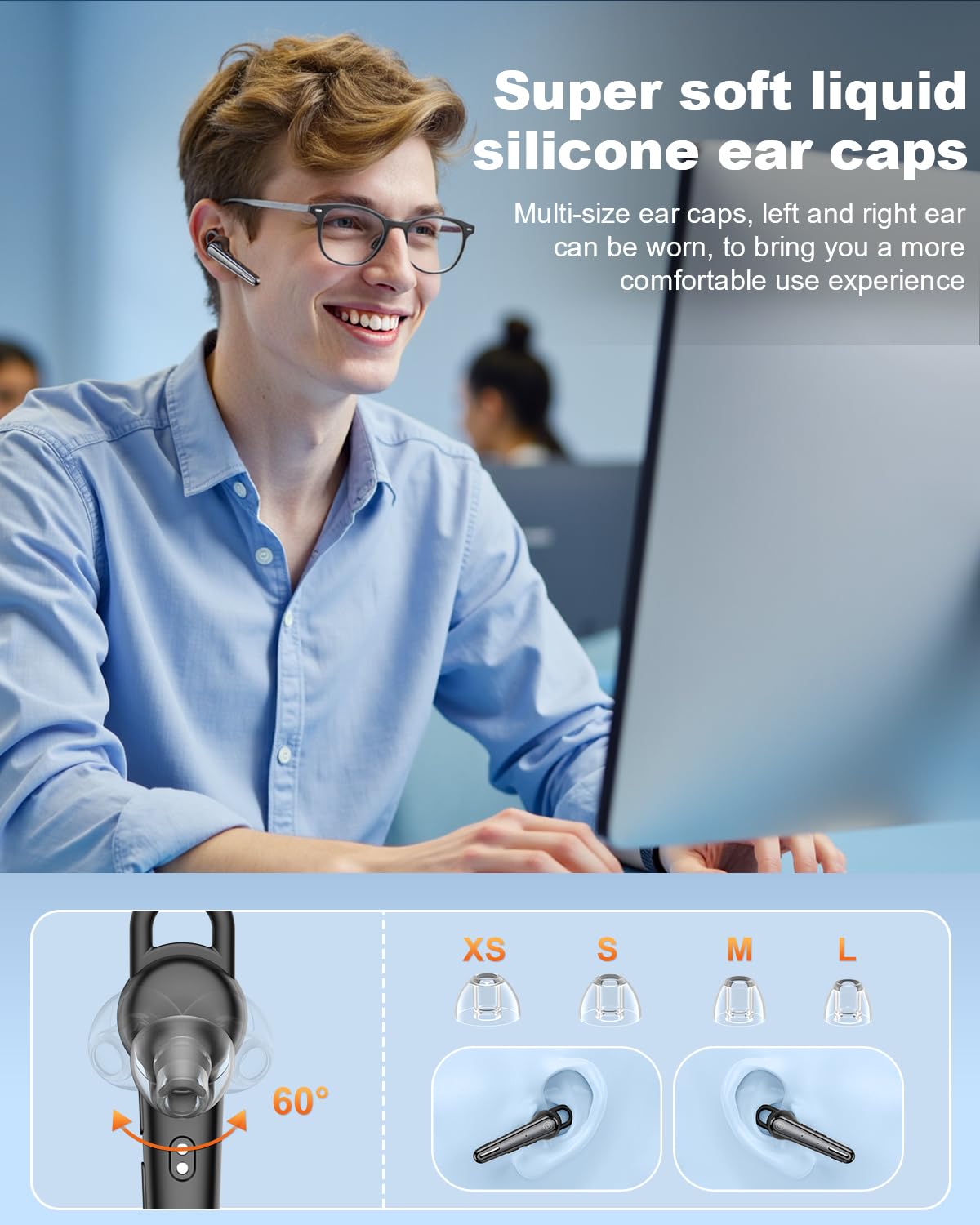 New Bee Auricolare Bluetooth Vivavoce V5.1 con 50 ore di conversazione, auricolare vivavoce ultraleggero con cancellazione ENC a doppio microfono, connessione a doppio dispositivo per la guida/lavoro