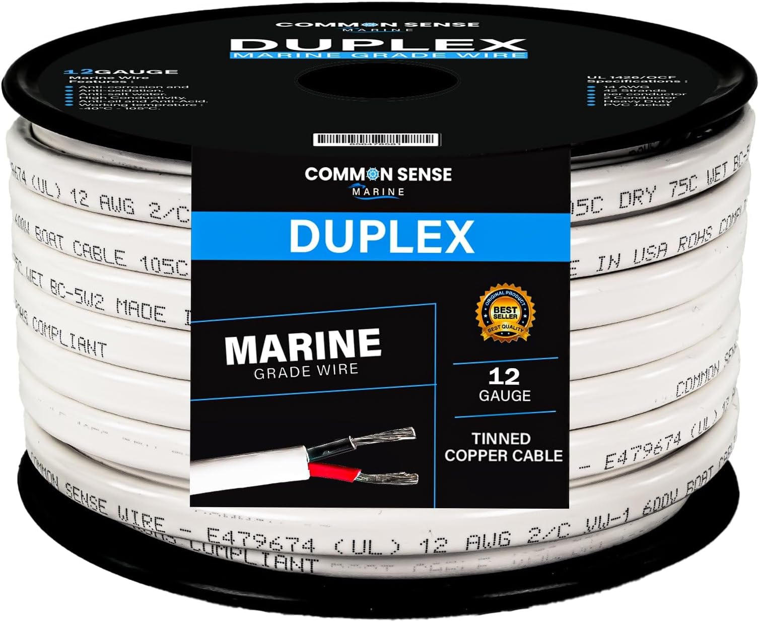 12 Gauge 2 Conductor Marine Wire - 18 ft Duplex Flat Marine Grade Wire Tinned Copper Oxygen-Free Insulated - 12/2 AWG UL 1426 Standard PVC Wire for Boat, Automotive, Speakers, Camper & Trailers