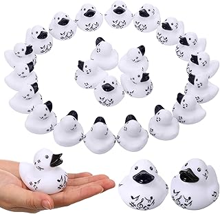 Sotiff 24 Pcs Christmas Musical Notes Rubber Ducks Bulk Music Mini Rubber Duckies White Black Ducks for Music Party Decor Birthday Decoration Choir Gift Musical Bridal Shower Supply(White)