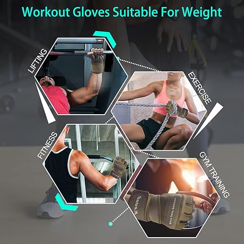 Miniatura 6 de Guantes de entrenamiento para hombres, guantes de gimnasio para levantamiento de pesas con soporte para muñeca, protección completa de la palma,