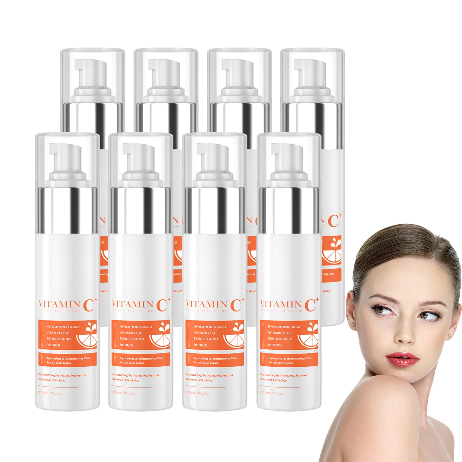 Siero alla vitamina C per il viso con acido ialuronico - Siero alla vitamina C e retinolo - viso anti-età per aiutare a ridurre rughe, macchie dell'età e rassodare la pelle, 30 ml (8 bottiglie)