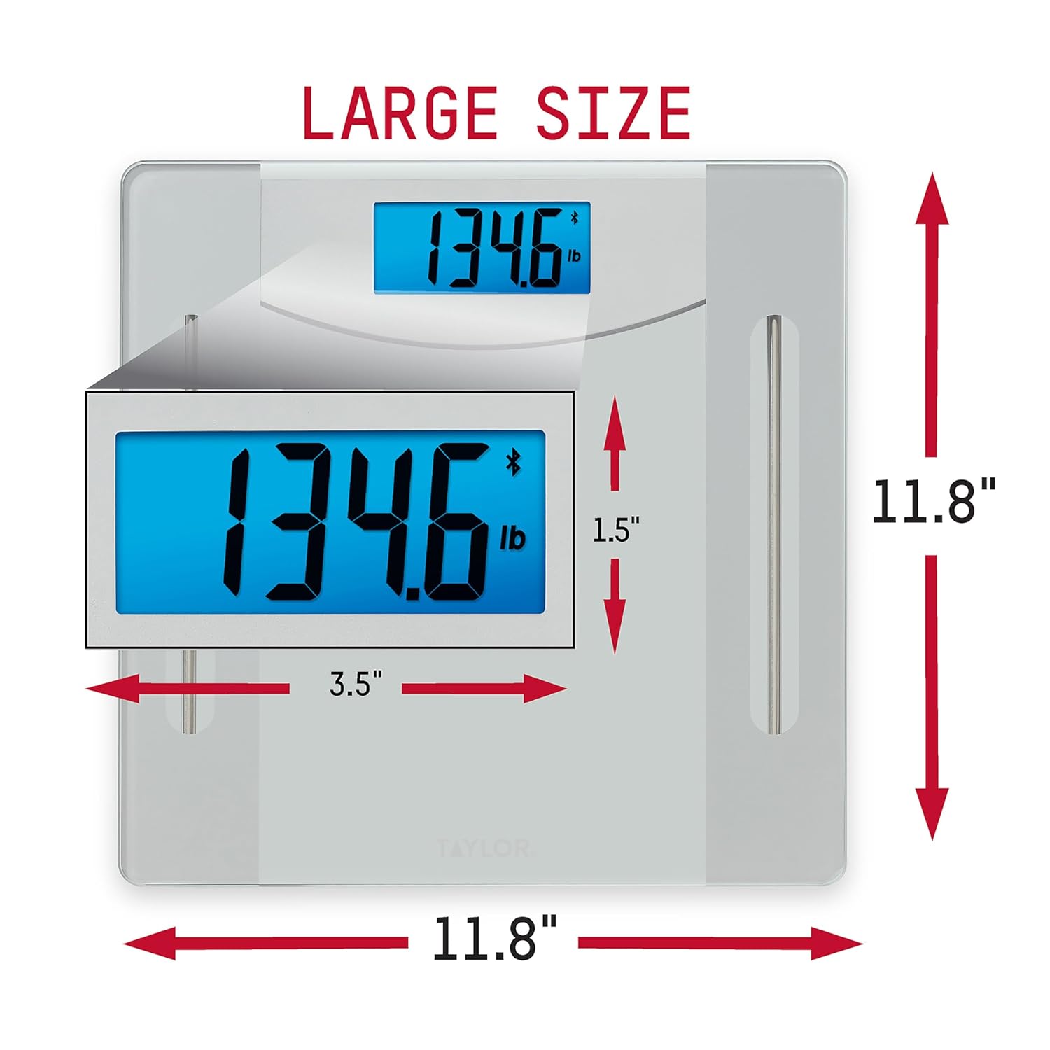 Taylor Smart Weight Tracking Scale with Precision Hub App for Body Weight with Smart App Connectivity, 400 lb Capacity, Glass & Silver Platform, Blue Backlit Display, Sync with 3rd Party App, Clear