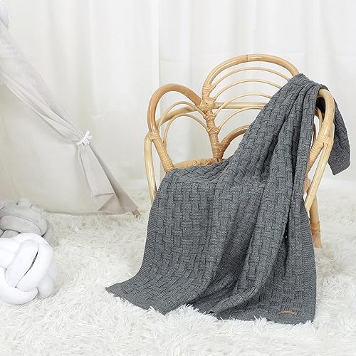 Miniatura 11 de Lawkul Mantas de ganchillo para bebé, manta de punto gofre celular para recién nacido, manta de punto trenzado para niños y niñas, tamaño 40 x 30