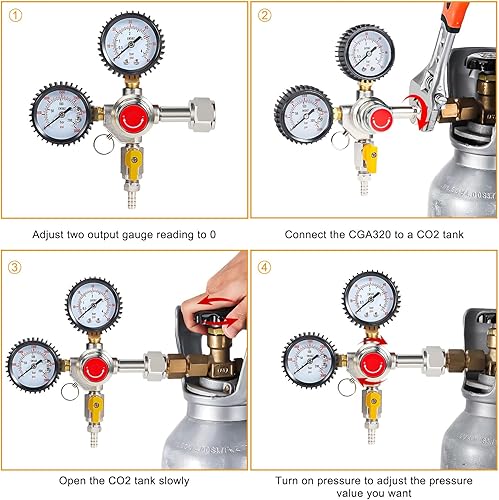 Miniatura 4 de Regulador de CO2 Regulador de barril de cerveza, entrada CGA320 piezas de Kegerator de calibre único con control de precisión y válvula de