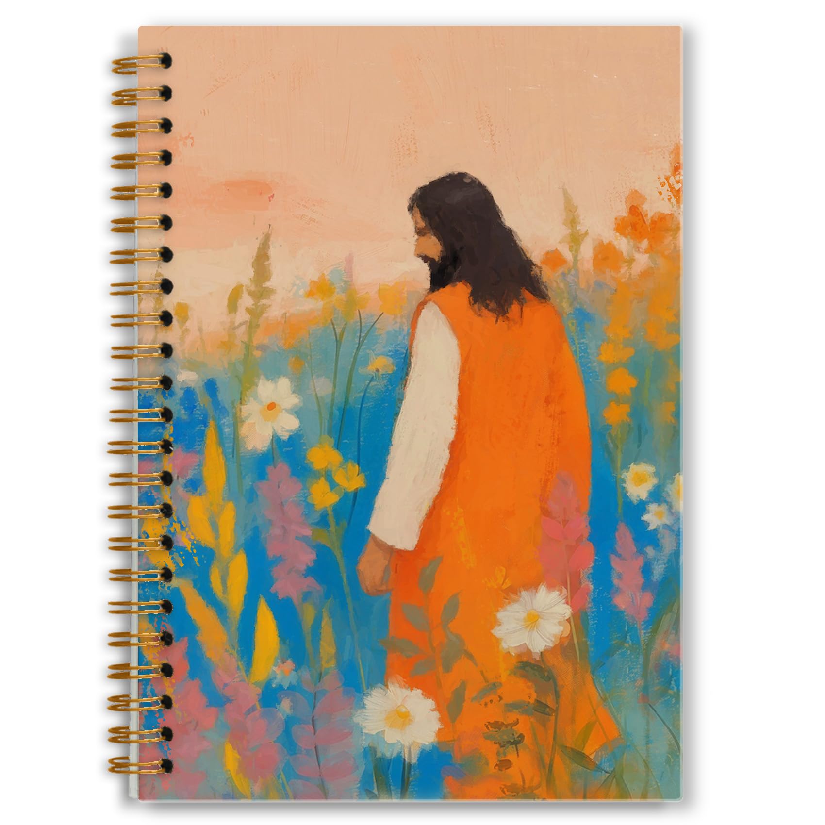 Foritho Taccuino con Gesù cristiano con fiori selvatici, diario di preghiera cristiana per donna, diario di preghiera cristiana per donna, quaderno religioso moderno a spirale, 14 x 20 cm