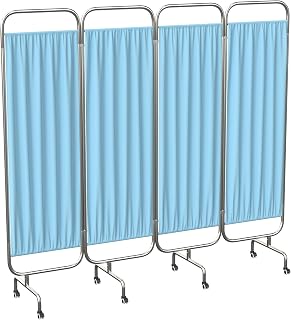 tonchean Medical Privacy Screens 4-Panel Foldable Room Divider Mobile Hospital Screen with Lockable Silent Wheels for Hospitals, Clinics, and Nursing Homes