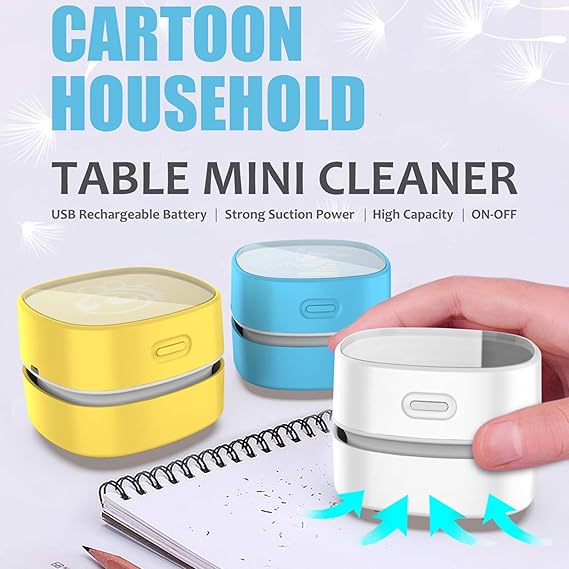 ODISTAR Desk Vacuum Cleaner with Wireless Charger, Mini Table dust Sweeper Energy Saving,Endurance up to 400 mins, Cordless&360o Rotatable for Keyboard/Home/School/Office (White Wireless Charger)