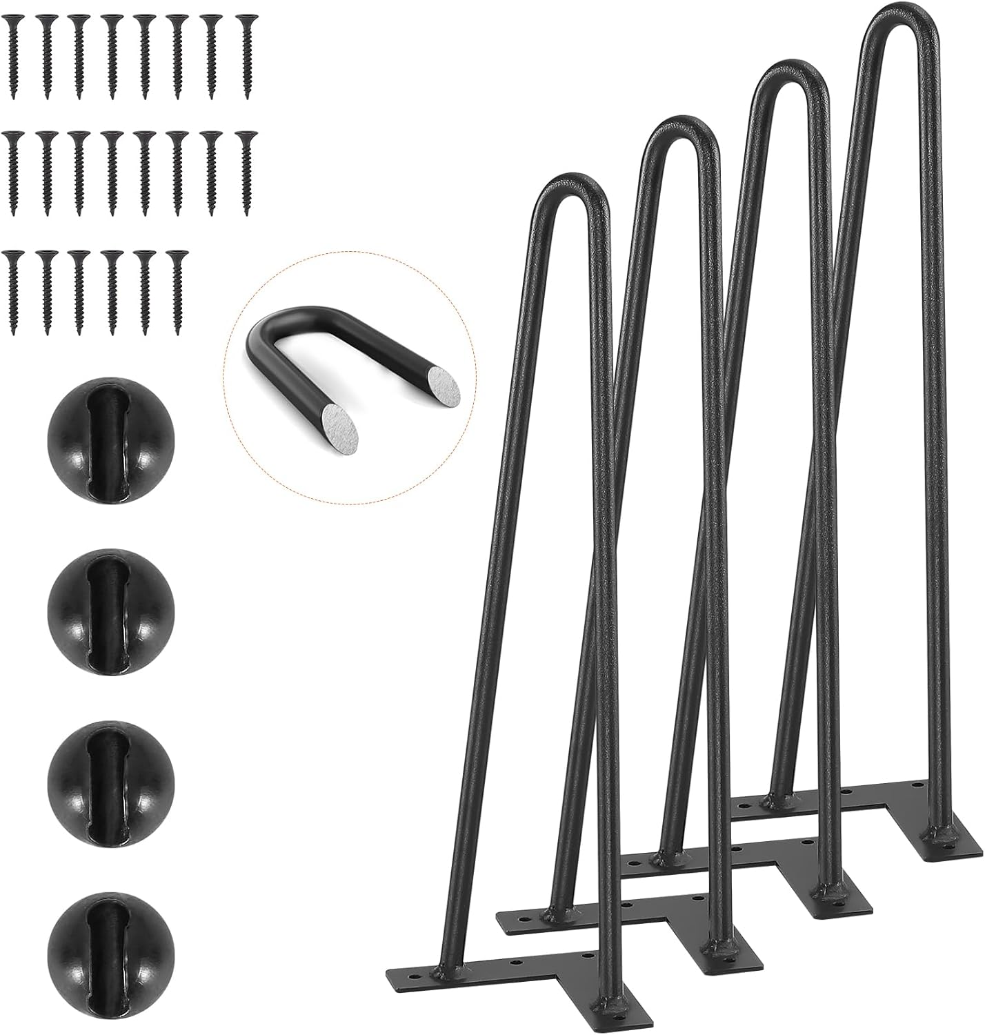 VEVOR 16" Hairpin Furniture Legs, Metal Home DIY Projects for Nightstand, Coffee Table, Desk, 500lbs Load Capacity with Rubber Floor Protectors, Metal Heavy Duty Sturdy Modern Table Legs, 4PCS Black