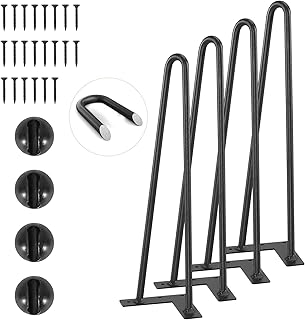 VEVOR 16" Hairpin Furniture Legs, Metal Home DIY Projects for Nightstand, Coffee Table, Desk, 500lbs Load Capacity with Rubber Floor Protectors, Metal Heavy Duty Sturdy Modern Table Legs, 4PCS Black