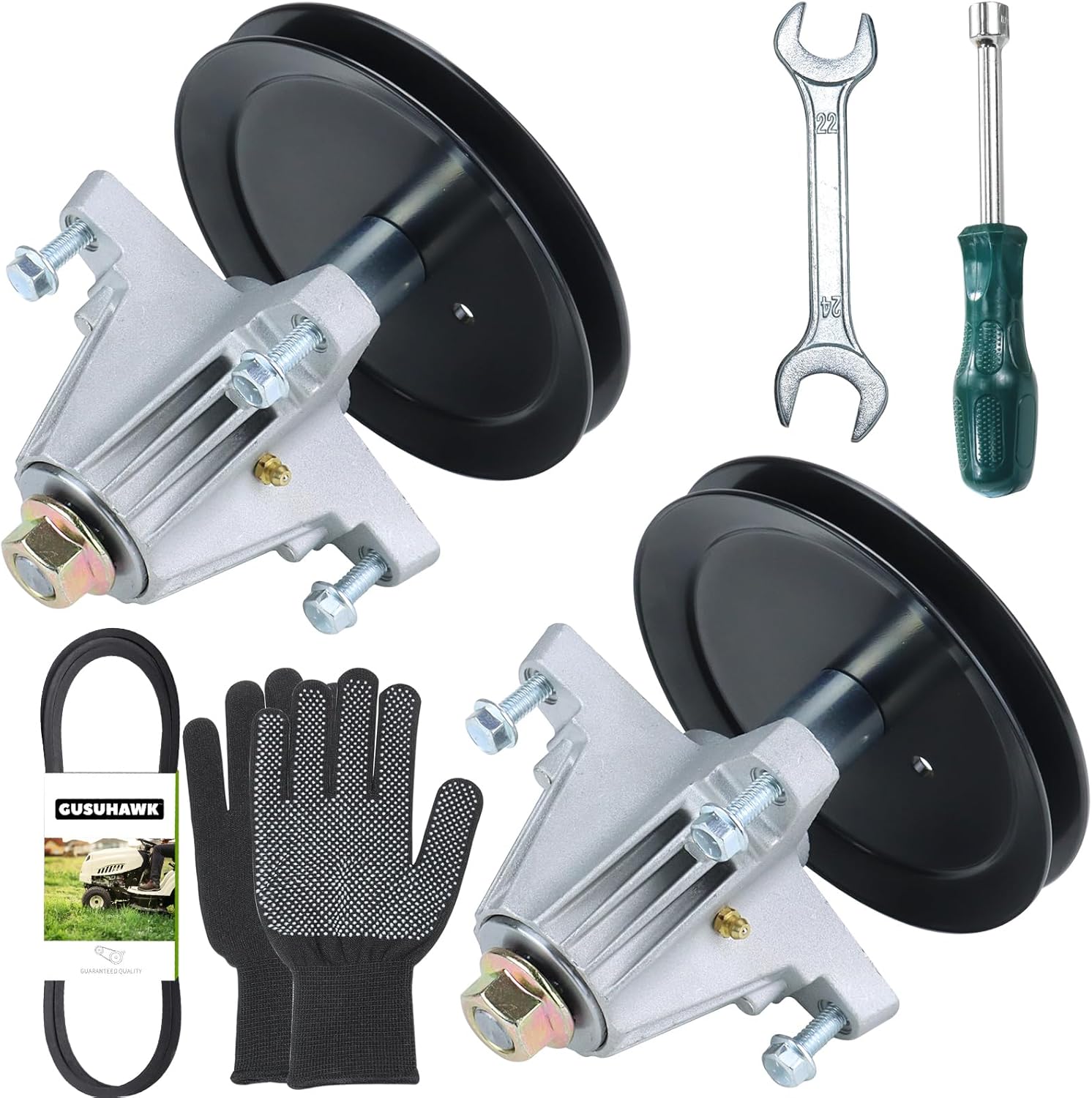 2 Pack Greased 918-06989 Spindle Assembly with 954-04219 V-Belt for Craftsman T150, T1700, T1500, T1600, Troy Bilt Bronco 46 Auto, Bronco 46k, Horse 46 Hydro, Horse Xp, TB46 Hydro Tractors