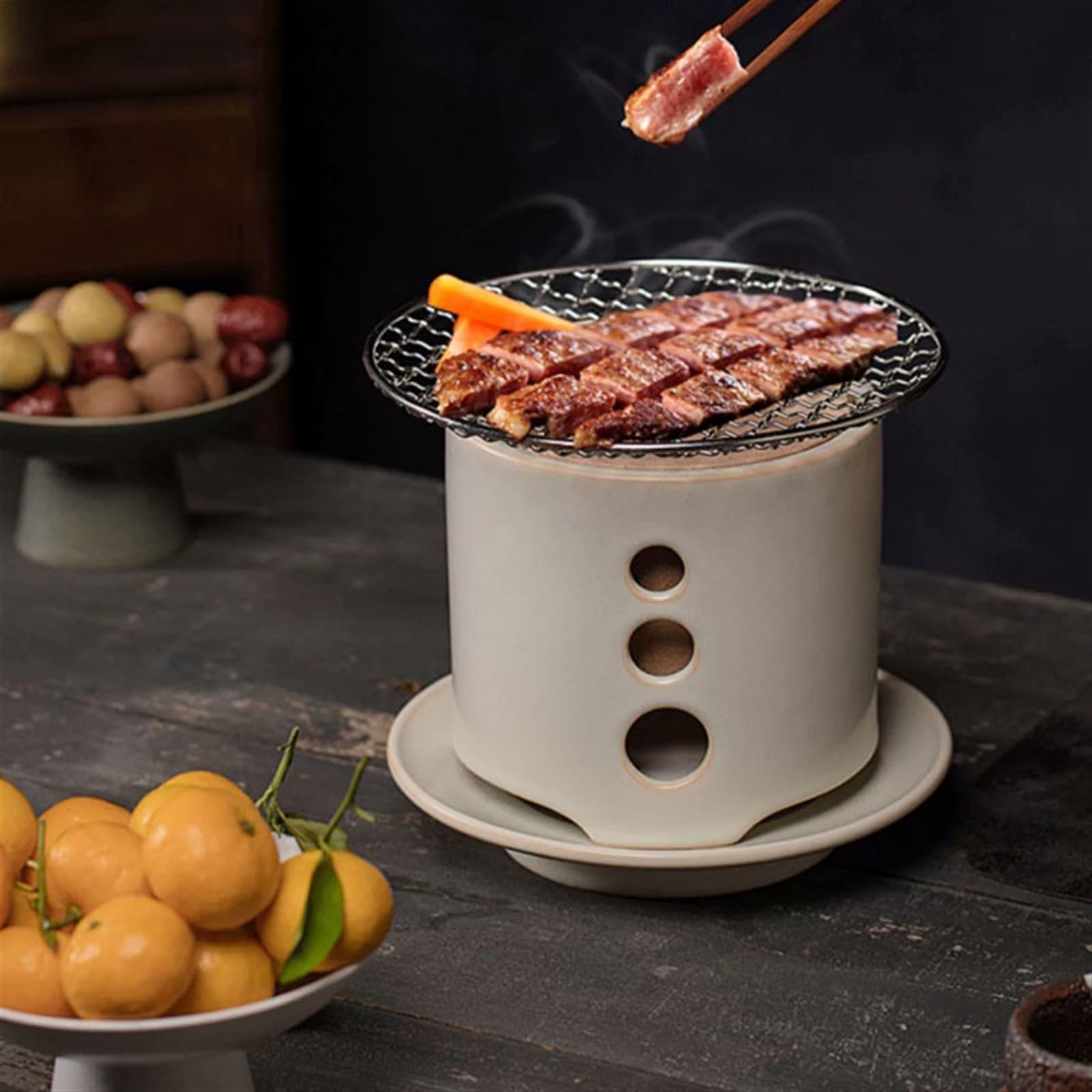 Przenośny Przenośny grill, mini kuchenka na węgiel drzewny, do herbaty, mały z siatką grillową, lekki bezdymny piknik świeżym powietrzu, kemping, parzenie kawy i Kemping