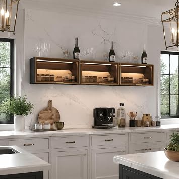 Modern Wall Mounted Display Cabinet with LED Light, Flip-Up Glass Door, Upper cabinets with Glass Doors for Living Room, Black