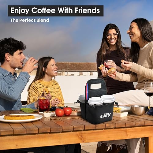 Miniatura 5 de Organizador de bebidas portátil para bebidas y portavasos de café reutilizable, bolsa plegable de 4 tazas con bolsillos organizadores, asegura