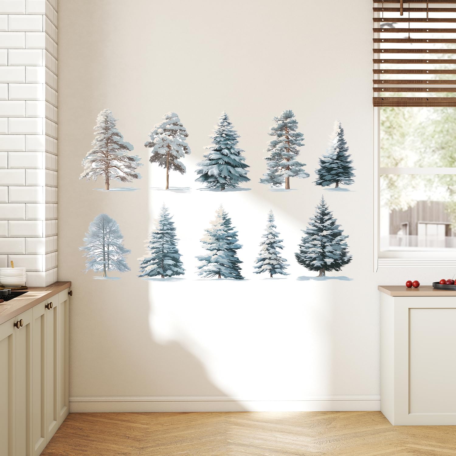 ANNA QUEEN Winter Snow Tree Wall Decals | Peel and Stick Forest Wall Stickers – Removable Watercolor Pine Tree Vinyl Wall Art for Living Room, Bedroom, Nursery & Christmas Winter Décor - 4
