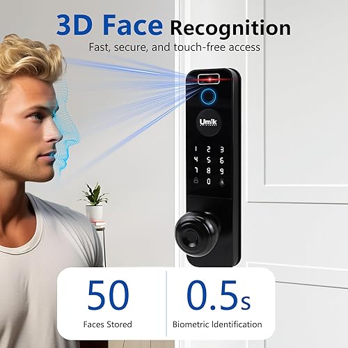 Miniatura 3 de Cerradura de puerta inteligente de reconocimiento facial 3D, cerradura inteligente de video con cámara y timbre, cerradura de puerta de entrada sin