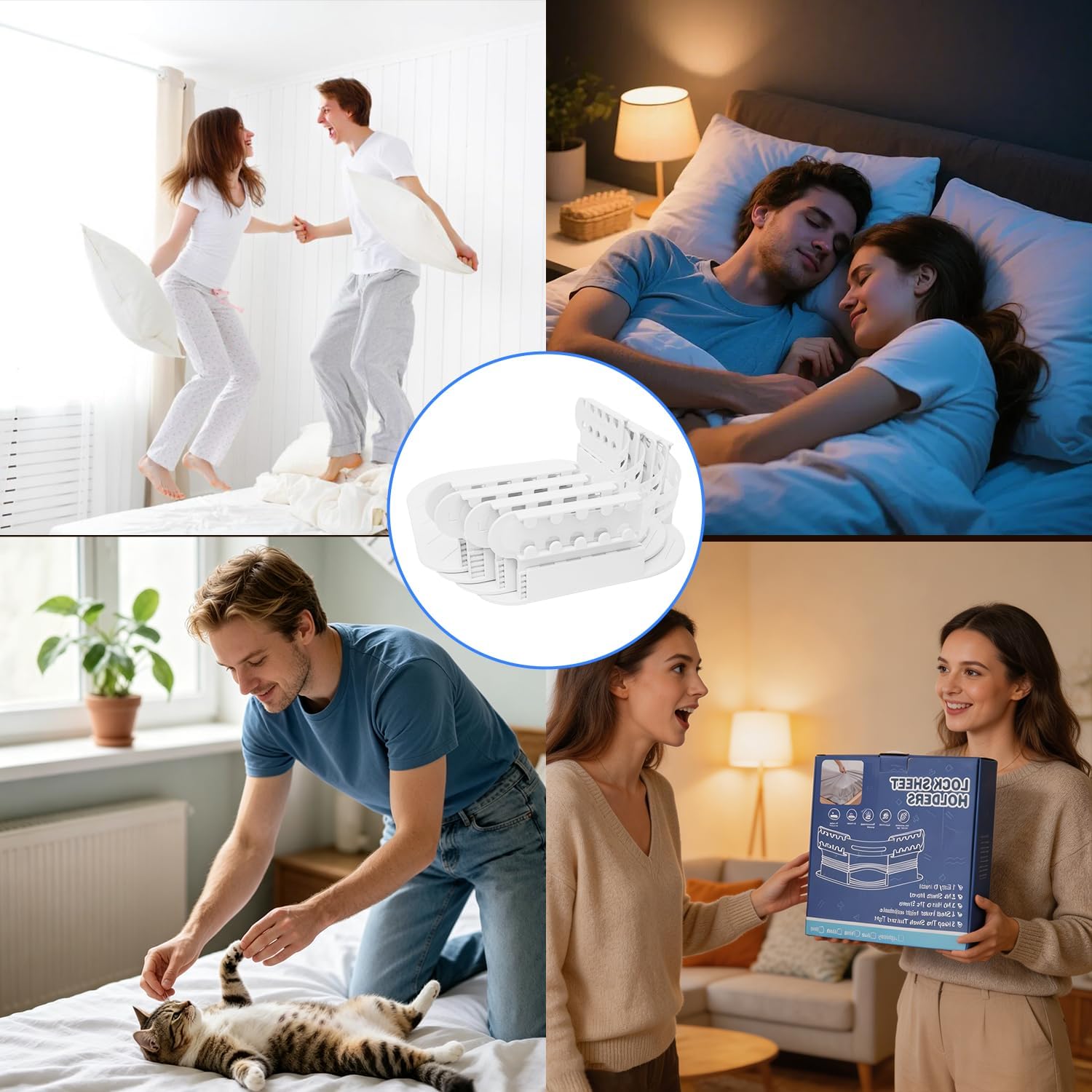 Bed Sheet Holders for Corners, Adjustable Fitted Sheet Holder Straps Keep Sheets Firm & Tight, Heavy Duty Non Slip Sheet Clips for Bedding, Bed Sheet Locks Fit All Mattress Sizes, 4PCS