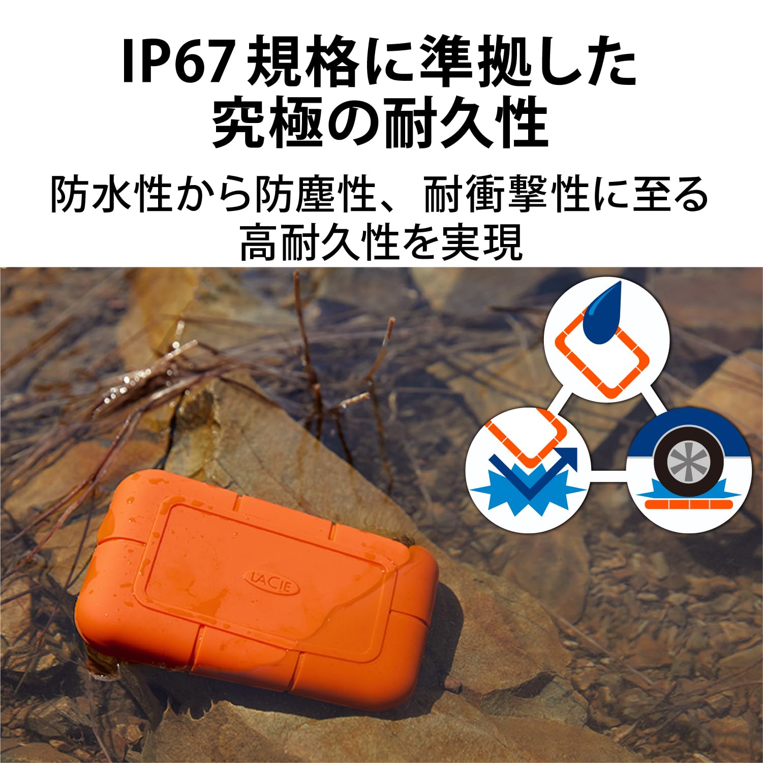 LaCie ポータブルSSD 1TB SSD IP67 STHR1000800 LaCie Rugged SSD 1TB - STHR1000800
