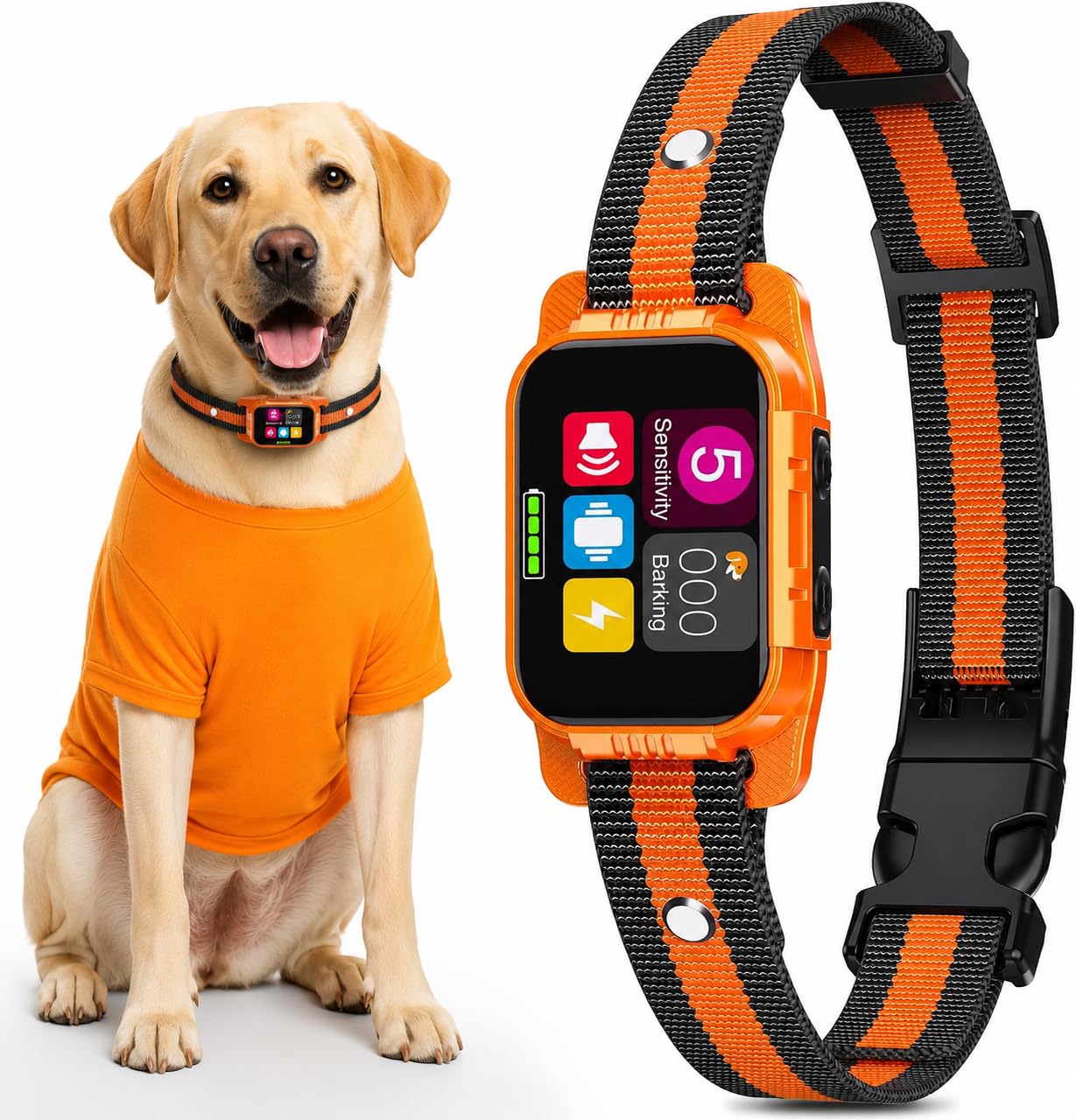 Photo 1 of Smart Dog Bark Collar - Anti Barking Device for Large Medium Small Dogs, Stop Excessive Barking & Aggression Behavior, with 5 Modes & 5 Sensitivity, IP67 Waterproof for Indoor/Outdoor Use, Orange