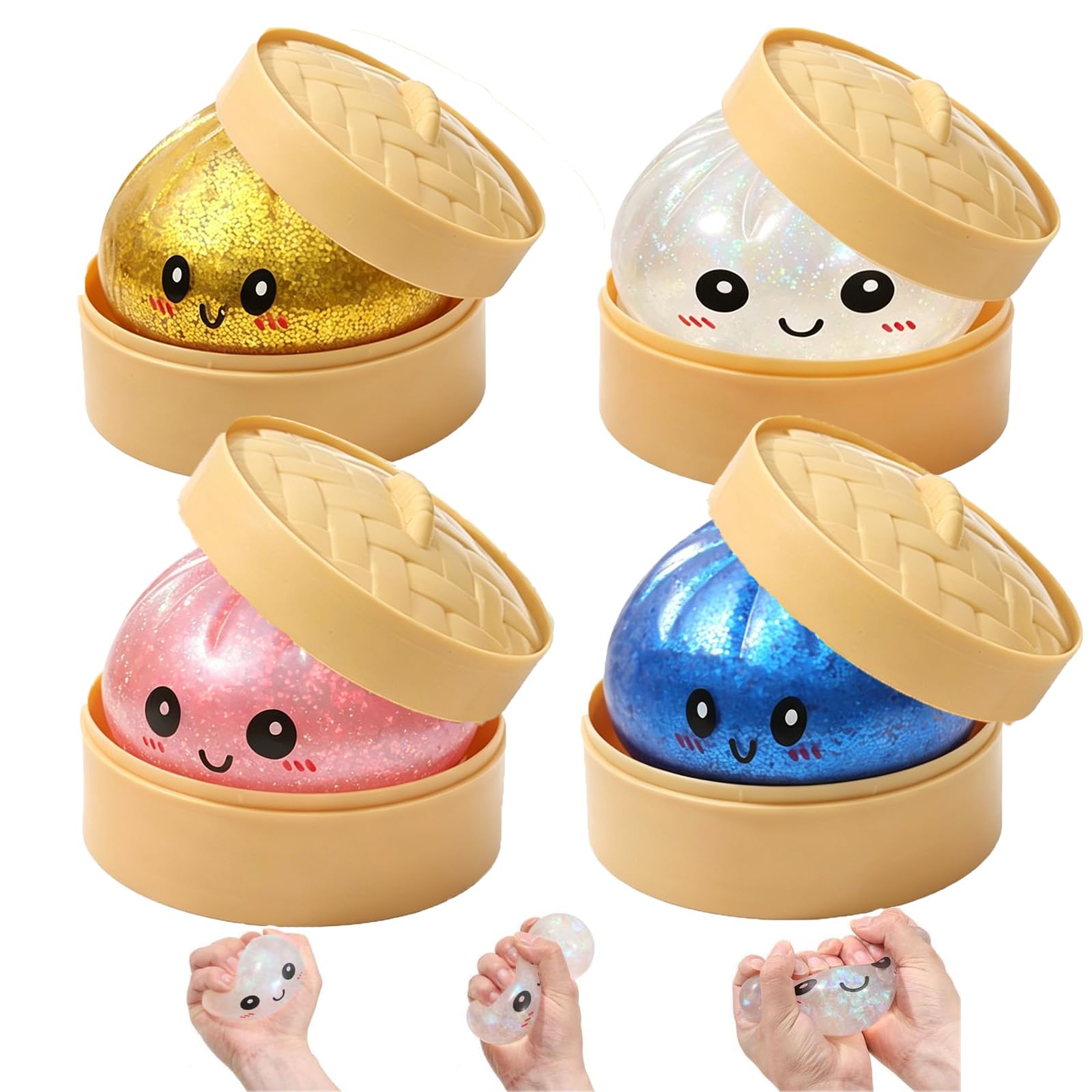 Photo 1 of 4PCS Dumpling Squishies, Giant Glitter Dumpling BoxStocking Stuffers with Food Steamer Stretchy Desk Toy