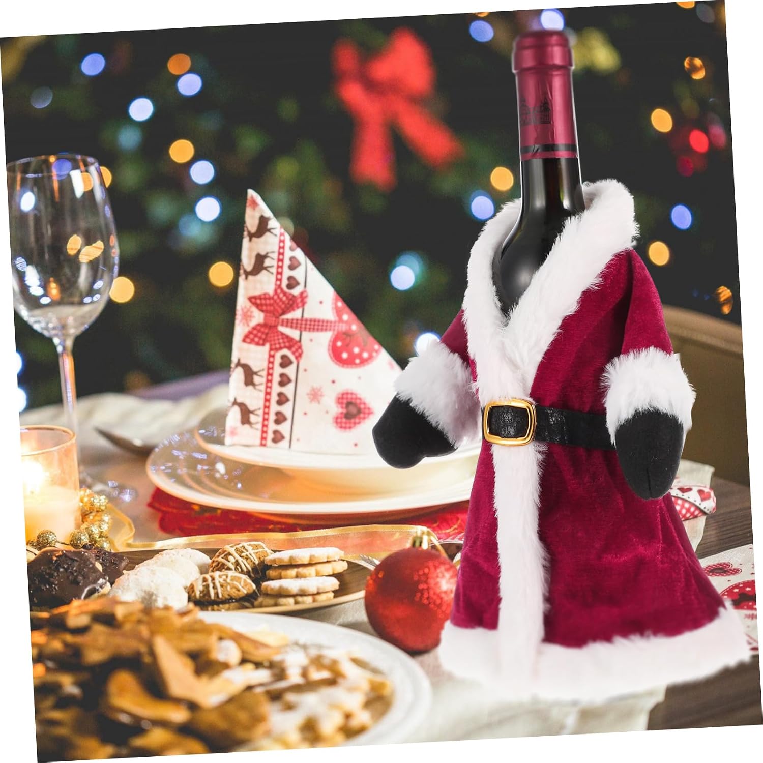 2pcs Christmas Wine Bottle Cover Bag Red Velvet Xmas Decor