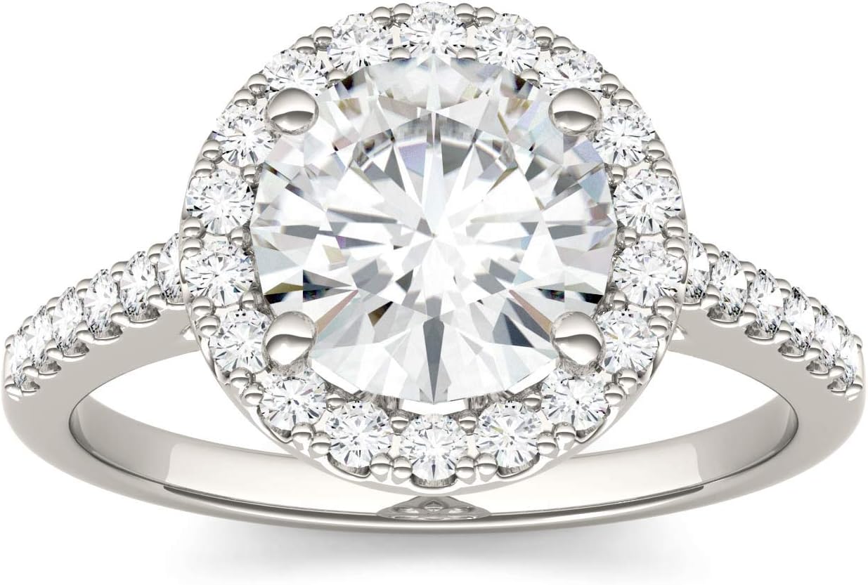 Charles & Colvard Created Moissanite 8mm Round Cut Engagement Ring for Women | 2.35 cttw DEW | Lab Grown | Solid 14K White Gold with Rhodium