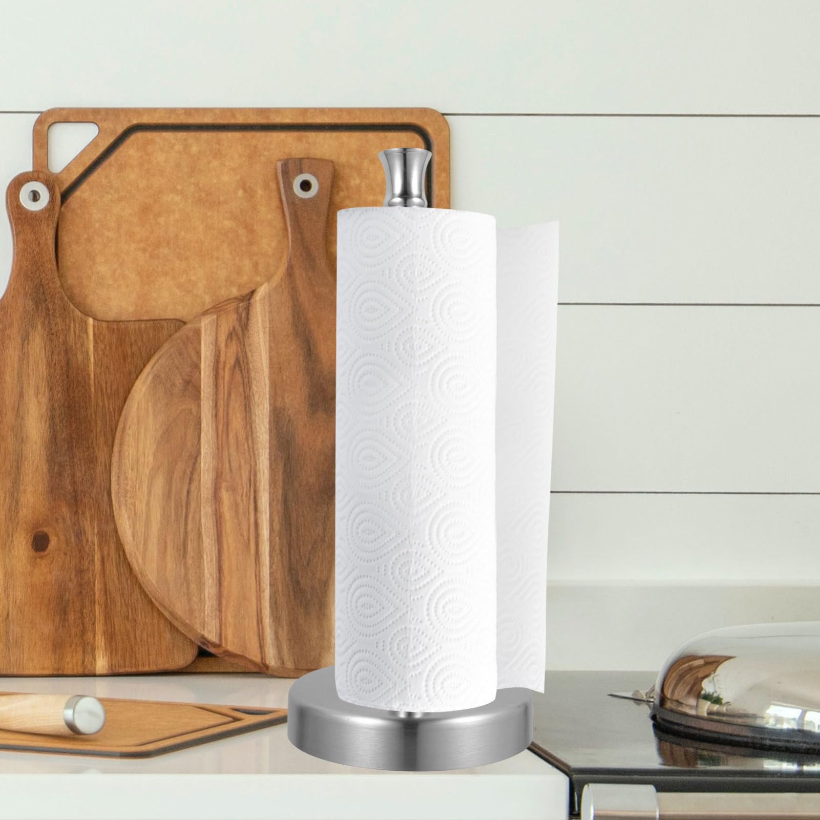 SOLUSTRE 2 Pezzi Porta Pezzi da Cucina in Acciaio Inossidabile, Design Verticale per Asciugatutto e Pellicola, Salvaspazio per Piano Cucina