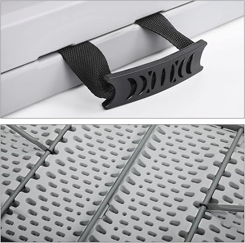 Vista 16 de MoNiBloom Mesa plegable de 6 pies, mesas de comedor de plástico portátiles resistentes plegables por la mitad, escritorio para interiores y Negro