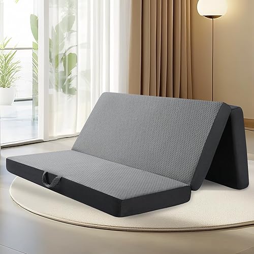Miniatura 12 de Colchón triple plegable tamaño individual – Mango triple de espuma viscoelástica y parte inferior antideslizante, sofá cama plegable portátil para