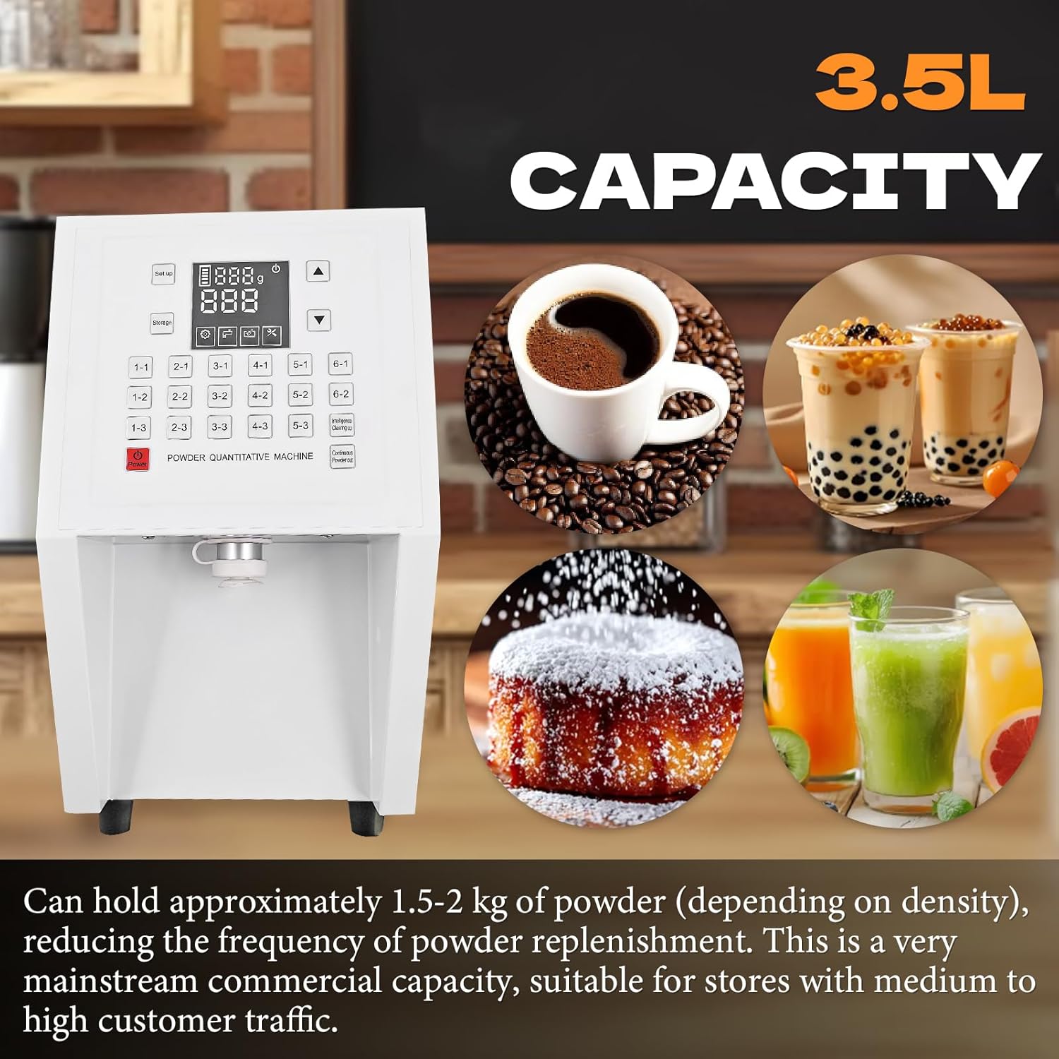 Automatic Fruit Powder Dispenser, 110V 3.5L Powder Quantitative Machine with Brush, Portable Digital Powder Dispensing Machine for Commercial & Home Use Bubble Tea Equipment