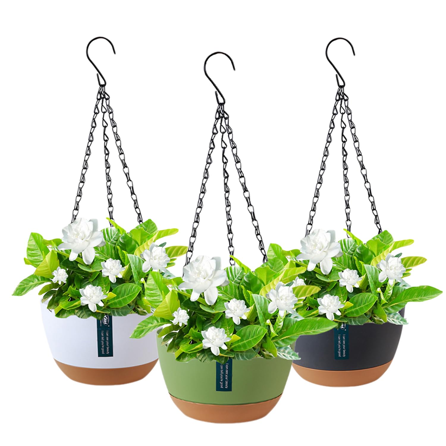 Cnwinu 3 Pack Hanging Plant Pot,Hanging Planter with Drainage Holes and Metal Chains,Plant Hanger Indoor for Plants Flowers,Indoor Outdoor Garden House Decor(3 Pieces Multicoloured)