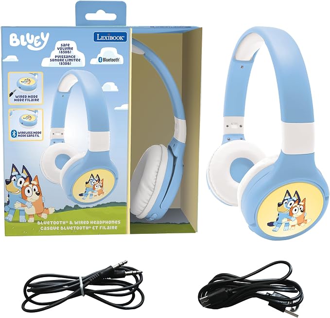 Lexibook, 2 en 1 Bluetooth y Auriculares Plegables con Cable Comfort con protección de Volumen limitante Bluey Design, HPBT010BY