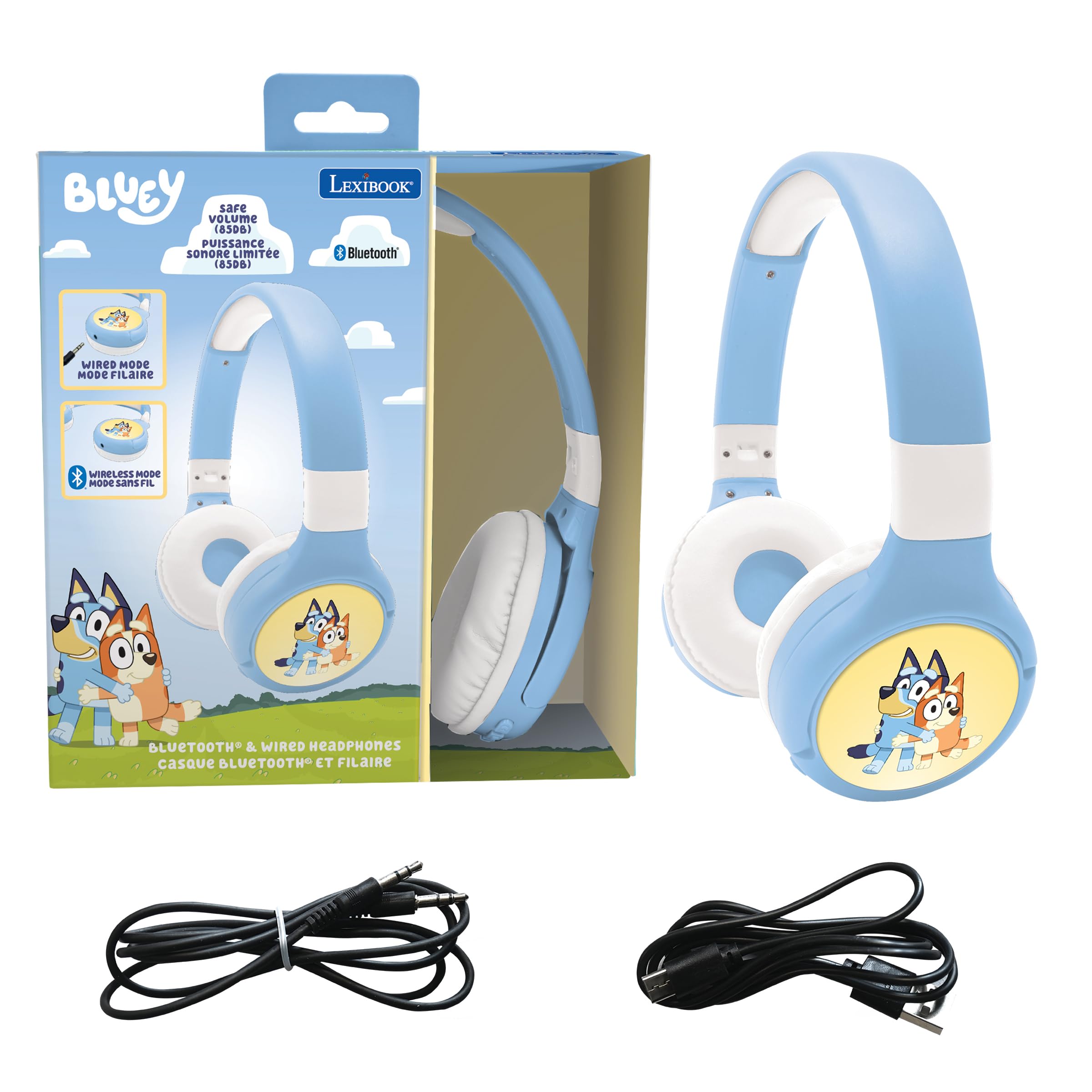 Lexibook - Comfortable And Foldable 2-In-1 Bluetooth And Wired Headphones With Sound Limitation, Design - Bluey 3380743113265