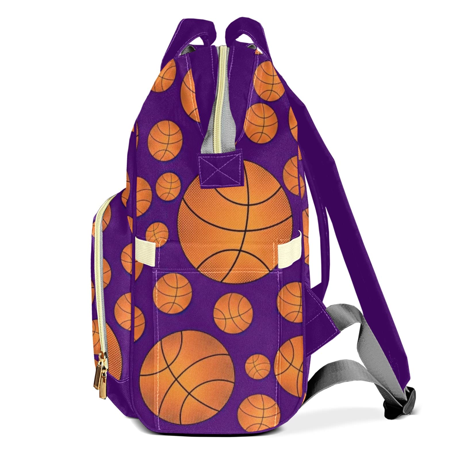 Purple Basketballs Purple Stripe Diaper Bag Backpack Multifunction Bags with Changing Pad Unisex Stylish Travel Back Pack Nappy Custom Bag for Moms Dads