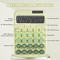 Vista 5 de Calculadora de interruptor mecánico con botones grandes, calculadoras de escritorio, 12 dígitos, energía de batería solar, calculadora de Verde