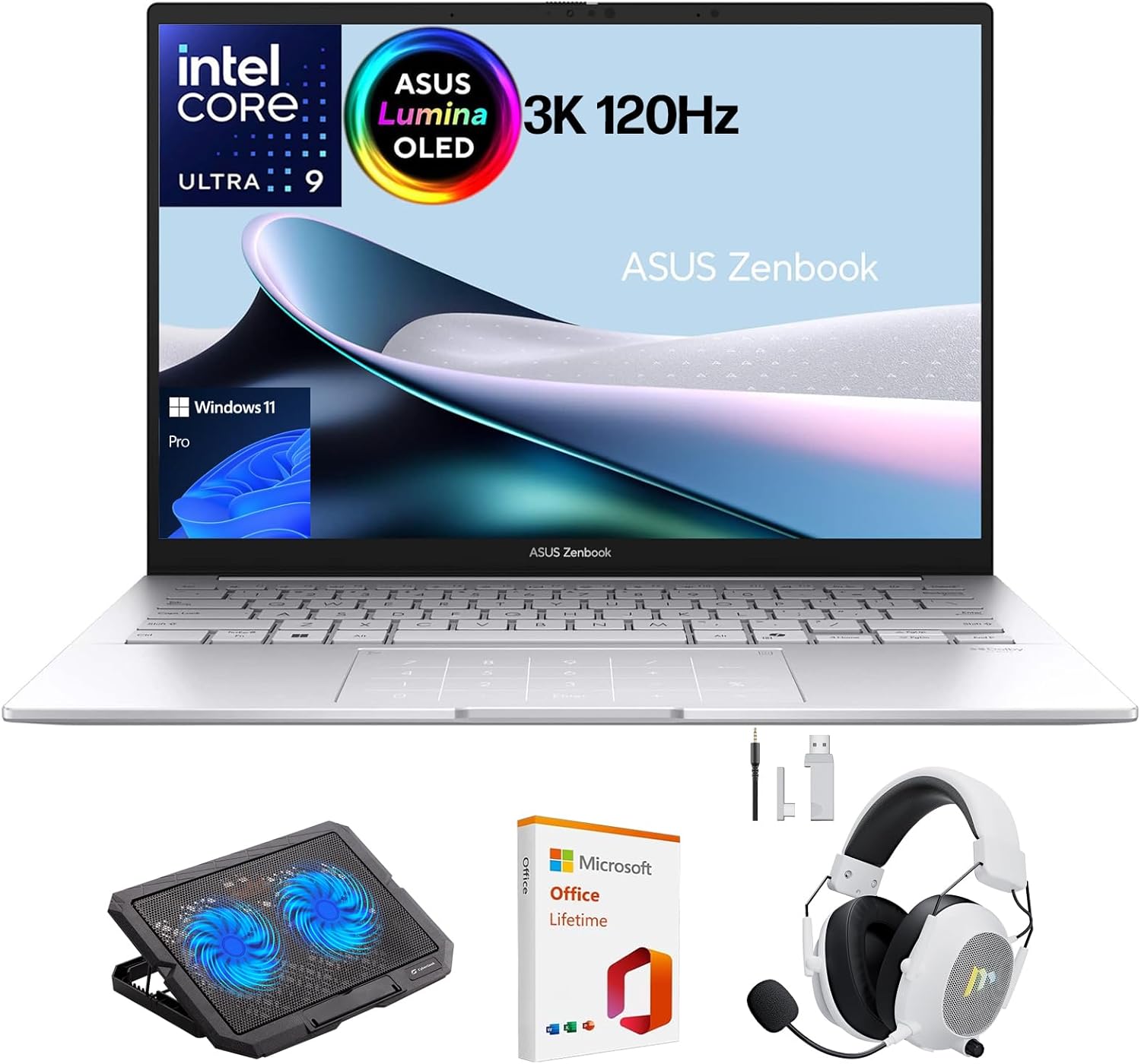 ASUS Zenbook 14 OLED 2025 Laptop, 14" 3K 120Hz Touchscreen Display, Intel Core Ultra 9 285H, 32GB RAM, 1TB SSD, WiFi 7, Thunderbolt 4, Backlit Keyboard, Win 11 Pro, w/Mytrix Accessory Lifetime Office