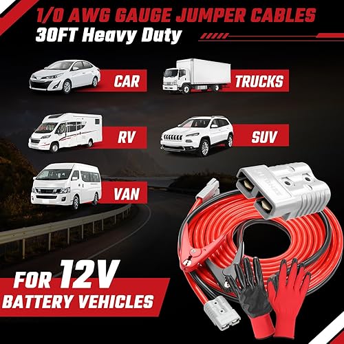 Miniatura 2 de Cables de arranque, 30 pies de calibre 10, 1500 amperios, cables de batería de refuerzo resistentes con kit de instalación permanente y enchufe de