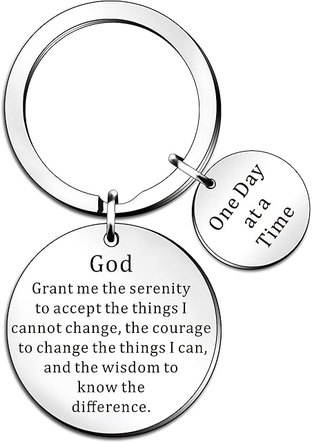 QMVMV Encouragement Gifts Keyring for Men Women Serenity Prayer Dog Tag Sobriety Addiction Recovery AA Gifts Inspirational Gifts for Him Her Birthday Religious Keychain